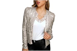 HAOLEI Femmes Paillettes Blazer Casual Sequin Manches Longues Veste Glitter Party Brillant Manteau Rave SurvêTement Doudoune pour SoiréE Cocktail CéRéMonie FêTe Danse Bal Club