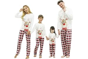 DDKJ Pijama Navidad Familia,Pijamas de Navidad para la Familia con Estampado de Reno,Pijama Navideño Familiar a Cuadros Rojos y Negros,Pijamas Navideños Pareja/Niños/Niñas/Bebe