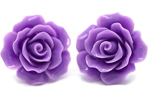 Bluebubble ENGLISH ROSE 22mm Parma Violet Carved Rose CLIP ON Earrings on Gift Card