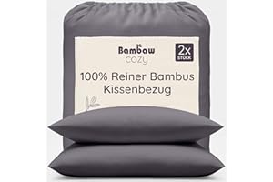 ‎BAMBAW Bambaw Kissenbezug 40x80 Bambus, 2-er Pack, Anti Allergie Bettwäsche, Anti Milbenbettwäsche, haarschonender Kopfkissenbezug Bambus, kühlende Kissenbezüge 40x80 cm (Anthrazit)