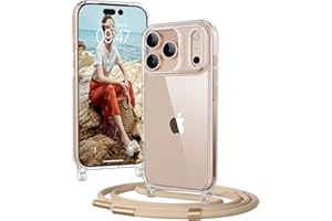 OLEPHY Handykette für iPhone 17 Pro Hülle mit Band, [Verstellbarem und Demontage Umhängeband], Transparente Handyhülle mit Kordel zum Umhängen für Wanderungen & Outdoor | Freiheit für Hände, Golden
