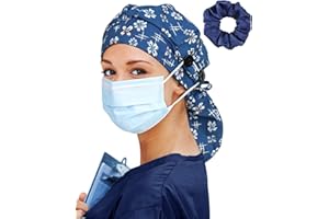 HACHAPY Satin Lined Scrub Cap for Women Extra Large Long Hair Surgical Nurse Cap 4 Buttons