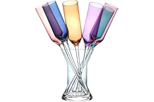 Relsy Set di 6 bicchieri da champagne in vetro metallizzato con vaso, eleganti e colorati, con supporto per vaso, perfetti per champagne, vino, prosecco, feste ed eventi sociali