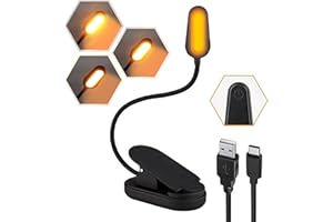 TOYS4BOYS Amber LED Book Light - Clip On, Rechargeable, Blue Light Blocking, 360° Bendable Neck