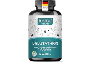 ‎RAIBU L Glutathion 500mg, Glutathion Kapseln hochdosiert - Reduziertes & bioaktives, gewonnen durch Fermentation - Vegan, ohne Zusätze - Optimale Formel mit NAC, Alpha-Liponsäure & L-Glycin