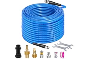 FANOVO 15M Pressure Washer Drain Pipe Sewer Blockage Hose Cleaning Kit with Jet Nozzle and Rotating Jet Nozzle for Karcher K2-K7 Series,3 Adapters Replacement for Bosch, Lavor Pressure Washer (B - Blue)