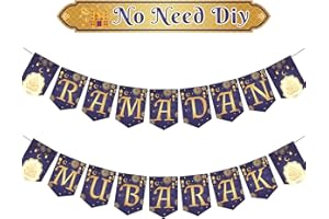 NMKL Ramadan Mubarak Decorations Ramadan Decorations for Home, Ramadan Mubarak Banner No Need Diy Purple and Gold Ramadan Bunting Decor Ramadan Kareem Banner