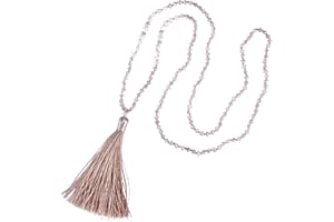 KELITCH Women's Freshwater Pearl Necklace Bohemian Tassel Necklace Long Crystal Chains Necklace