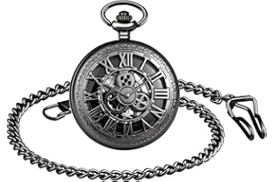MICGIGI - Orologio da taschino meccanico unisex con meccanismo a carica manuale, con catena