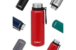 COSUMY Bottiglia Termica da 1 Litro con Filtro - Acciaio Inox a Doppia Parete - Antigoccia - Adatta per Bevande Gassate - Rosso