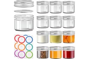 HGRGHH 12 słoików na dżemy z pokrywką, 100 ml, mini-słoiki na dżemy mason, szklane słoiki na dżemy z pokrywką i etykietami, małe słoiki na przyprawy, galaretki, desery, 12 szt