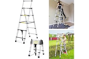 Eulenke scala alluminio, 1,4 m + 1,7 m scaletta pieghevole, 150 kg Capacità portante, scala allungabile 4 + 5 gradini