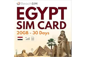 BeachSIM Tarjeta SIM Egipto para 30 días. 20 GB de Datos a velocidades 4G/5G. Solo SIM de Datos prepago. Activación rápida. Fácil Recarga. Funciona en Dispositivos iOS y Android.