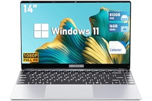 FUNYET Ordinateur Portable 14.1 Pouces, PC Portable Celeron N5095 Quad-Core 16 Go RAM 512 Go SSD, Laptops FHD1920 * 1080 Windows 11 Pro Mini HDMI WiFi Fin et léger Portable