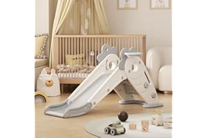 VUECER Rutsche mit Klettergerüst für Kinder: Indoor Spielplatz mit - Aufbewahrungsbox Tunnel Treppenleiter Basketballkorb und Durchgangsbereich Gartenrutsche (Carrot-Gray)