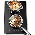 KICHPOWER 2-burner induction hob, electric hob, portable induction hob, 30 cm, built-in induction hob, touch control, 3300 W, 10 power levels, timer 1-99 min