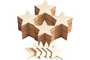‎CUWELT CUWELT 200 Stück 50mm Holzsterne, 5cm Holz Sterne Weihnachten, Stern Holzscheiben zum Basteln und Dekorieren, Verschönerung Holzstern für Weihnachtsbaum Anhänger Hochzeit DIY Baumschmuck