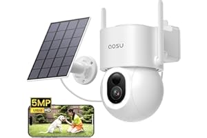 AOSU Camara Vigilancia Exterior Solar - 5MP 3K Cámara de Seguridad WiFi sin Cables con Bateria - 400LM Focos LED Vision Nocturna en Color Detección de Movimiento PIR Sensor Alarma de Luz y Sonido