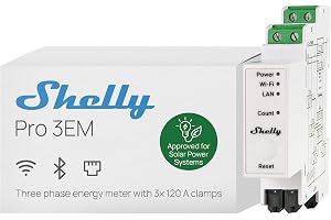 Shelly Pro 3EM 120A V2 – DIN-skena 3-fas smart energimätare 100-260 V, med 3 CTA x120A, materia, ingen hubb krävs, Wi-Fi, LAN