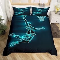 Housse De Couette 3D Basketball - Parure De Lit 3 Pièces Microfibre Douce - 140x200cm - Pour Enfants Et Ados