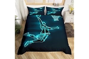 HOMEMISSING Set di biancheria da letto con tema basket per bambini, ragazzi e adulti, decorazione per la camera, regalo per gli amanti del basket, copripiumino per letto matrimoniale, con cerniera, set da 3 pezzi