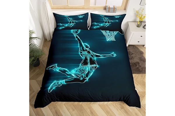 Homemissing Basketball Sets de Housse Couette Jeux des Sports Parure Lit 140x200cm Cadeau pour Amoureux Set Urban 2 pièces Fermeture éclair Multicolore 11