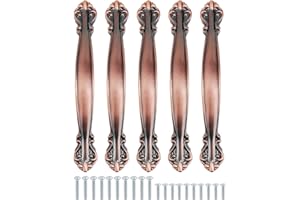 TsunNee Maniglie vintage per armadietti, antiche, maniglie per ante di mobili, lunghezza 15,7 cm (foro centrale da 9,6 cm), bronzo rosso, confezione da 10