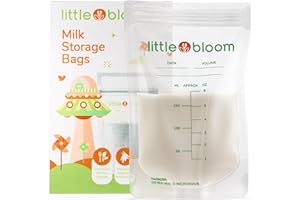 LITTLEBLOOM Natural Breast Milk Storage Bags for Breastfeeding, 180mL, 60 Pack, BPA-Free Sterilised Breastmilk Storage Bag, Breast Milk Bags, Reusable Breast Milk Storage Bags, Freezer Bags, Larger Leakproof