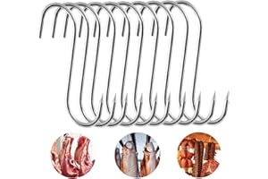 JOKILY 10 Stück Fleischerhaken, 15cm S Haken, Fleischerhaken Edelstahl, Küchenhaken Fleischhaken Fischhaken mit Spitzen Ende, Robust und Langlebige Metzgerhaken für Fleisch Räuchern, Fleischverarbeitung, BBQ