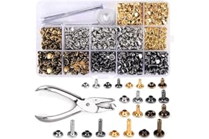 QUETA Set di Rivetti in Pelle, 480 set Doppio Cappuccio in Metallo Rive Pinze da Punzonatura, 4 Colori oro, Argento, Bronzo e Bottoni a Pressione per Riparazione Artigianale Fai-da-te Cucito