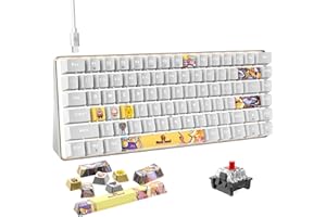 HOOPOND Tastiera di gioco meccanica AK33, Wired Type-C 82 Keys Hot Swappable Tastiera Compattabile a caldo Interruttore rosso con 9 tasti PBT Dye-sublimation Keycaps, white LED retroilluminato - Bianco