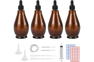 Reyshin 100ml Glass Dropper Bottles, 4 Pack Pear Shaped Amber Glass Bottle with Dropper Pipettes Refillable Sample Dropper Bottle for Essential Oil Massage Aromatherapy Eye Drops (Amber 100ml)