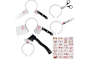 ROSAUI Knife Headband Scary Halloween Costume Accessories, 5x Knife on the Head Spooky Halloween Headband – 30x Small Scar Wound Tattoo Stickers Terrifying Halloween Zombie Makeup Props Set