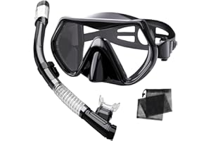 OTOWAVING Snorkel Set Adults,Dry-Top Snorkeling Gear,Anti-Fog Tempered Glass Panoramic Mask, Anti-Leak Snorkelling Kit with Carry Bag for Swimming,Scuba Diving & Travel