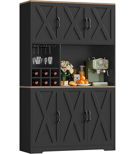 Kebnor Keukenkast met verstelbare planken & wijndrager, hoge kast keukenbuffet met 4 deuren & 2 laden, dressoir voor keuken & woonkamer, buffetkast, Wit
