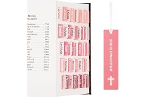 Morjor Bible Tabs for Men and Women, Pink Theme, 75 Large Print Bible Tabs & 1 Bookmark, Laminated Bible Book Tabs for Bible Study, Easy Navigation, Easy to Read Sans-Serif