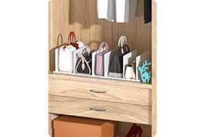 Baffect Set of 2 Adjustable Shelf Dividers, Plastic Purse Shelf Separators, Improved Handbag Organizers for Closet (7 separate storage slots, White)