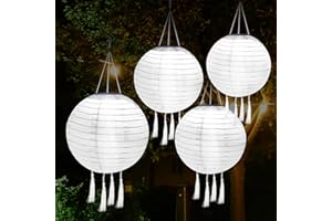 ‎USMEI USMEI Lampion Solar Außen, 4 Stück Led Solar Lampions Hängend mit Fransen und Haken für Außen, Wetterfest Garten Solar Lampions für Hochtzeit, Kirche, Party Dekoration(Warmweiß, 25cm)