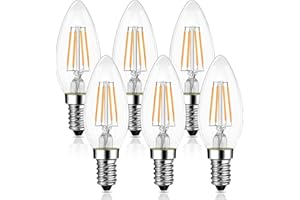 Levidon E14 LED Candle Light Bulbs, Small Edison Screw (SES) 2700K Warm White Clear Filament - Pack of 6