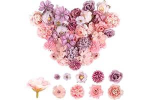 HOCUCHELAND 40 Stück Kunstblumen Blumenköpfe, Blumen zum Basteln mit 9 Stile, Künstliche Blumen Mini Seidenblumen, Künstliche Blütenköpfe für Hochzeit Home DIY Crafts Scrapbooking Dekokünstliche Blumen