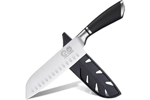XYJ 7 pollici coltello da cucina in acciaio inox mannaia taglio carne vegetale coltello da cucina, posate da cucina, giapponese Santoku coltello con manicotto, protezione Edge Guard