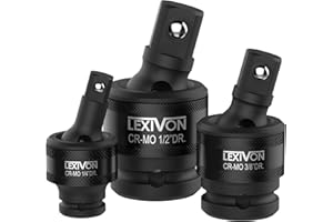 LEXIVON Cardan 1/2" 3/8" et 1/4" pour clé à choc ou cliquet embouts outils, qualité primium Cr-Mo Steel, fonctionnalité de rotation à 360° degrés très pratique (LX-113)