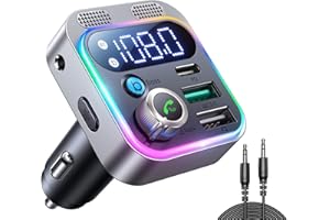 JOYROOM Transmisor FM Bluetooth Coche Aux, Manos Libres Coche Upgrade Bluetooth 5.3 Deep Bass Sonido Hi-Fi, QC3.0 & PD3.0 Carga Rápida de hasta 48W Soporte Memoria USB y Salida Auxiliar