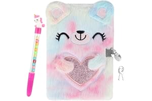 PLLYPE Plüsch Notizbuch, A5 Geheimes Tagebuch für Mädchen, Notizbuch Plüsch Mädchen mit Schlössern Schlüsseln, Tagebuch Mädchen Mit Schloss zum Schreiben Malen Geschenke für Mädchen Jungen