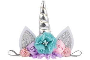 Nishine - Diadema elástica para bebé, diseño de unicornio (Plateado) (Plateado)