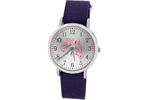 Pacific Time Montre-bracelet pour enfant fille garçon montre enfant cheval rose montre textile bracelet analogique quartz, 86527 - Violet, Sangles