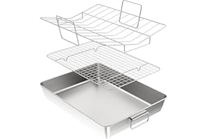 Yoassi Teglia da Forno con Griglia in Acciaio Inox, Rettangolare Vassoio con Manici, Antiaderente per Arrostire, Raffreddamento e Cottura per Dolci, Biscotti