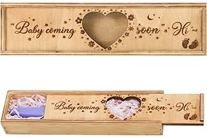 NQEUEPN Caja para Prueba de Embarazo, Hueca en Forma de Corazón Caja de Anuncio de Embarazo de Madera con Baby Coming Soon Caja de Regalo de Embarazo de Colección de Recuerdos para Papá Familia