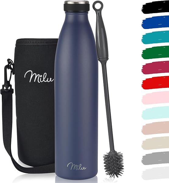 Milu Stainless Steel Drinking Bottle 500 ml - Insulated Thermo Flask for Water - Leak Proof, Insulated and Double Walled, Carbonated (Navy Blue, 500ml) - 1