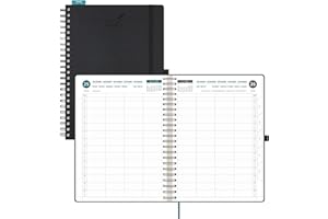 BEZEND Agenda 2026 Día por Página A4 22 x 30 cm - Día Vista de Ene a Dic 2026 con 4 Columnas, Intervalos de 15 minutos, Tapa Blanda en Cuero PU - Negro